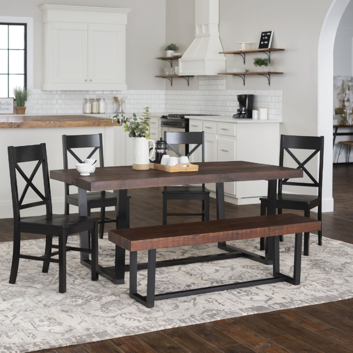 Walker Edison Furniture C72DSTRMBL-6 6 Piece Farmhouse Dining Set, Mahogany & Black