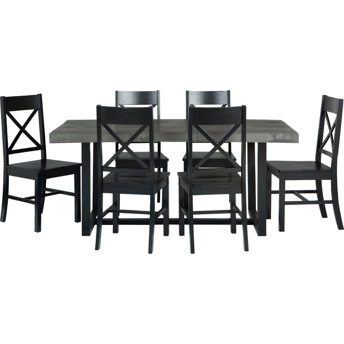 Walker Edison Furniture C72DSTRGBL-7 7 Piece Farmhouse Dining Set, Grey & Black
