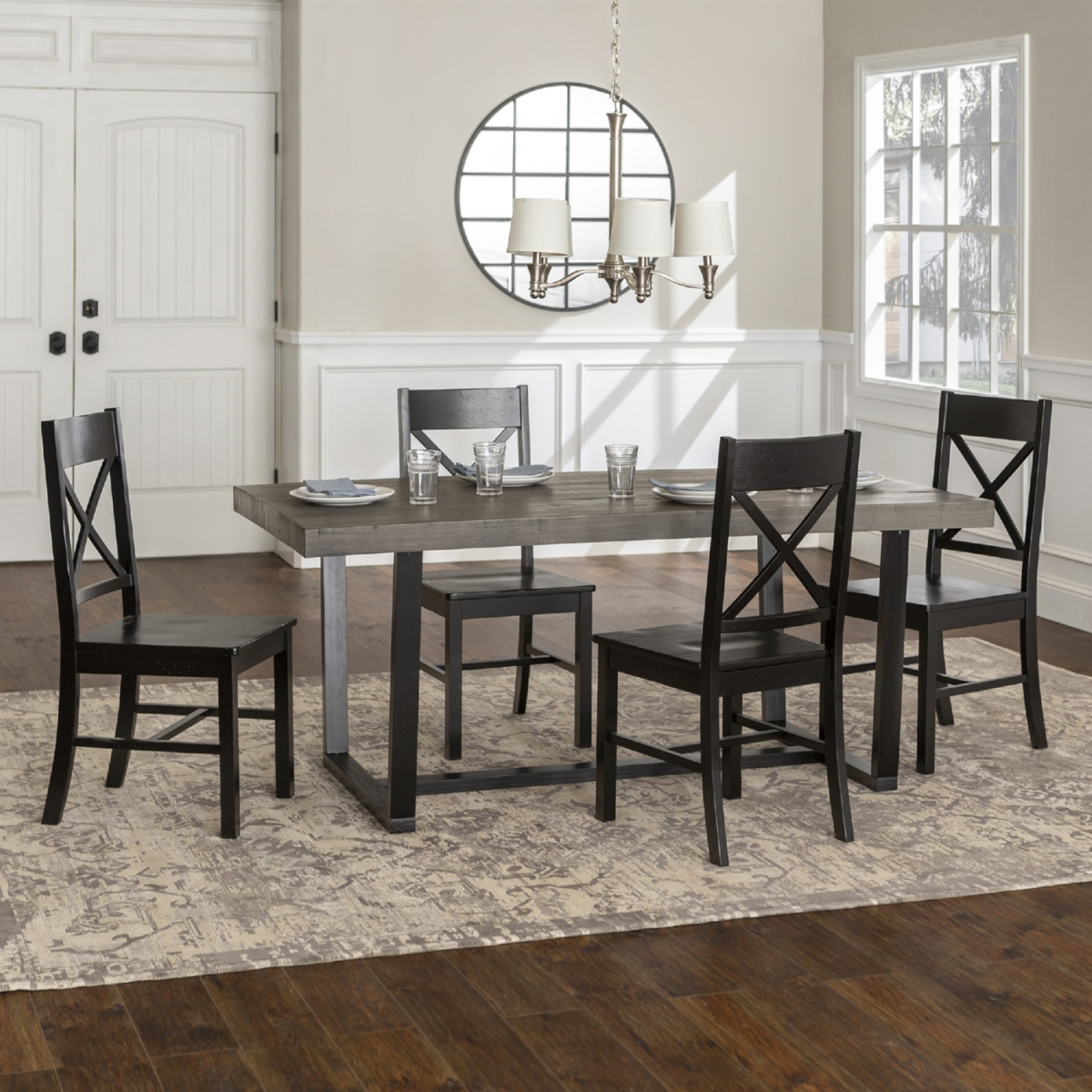 Walker Edison Furniture C72DSTRGBL-5 5 Piece Farmhouse Dining Set, Grey & Black
