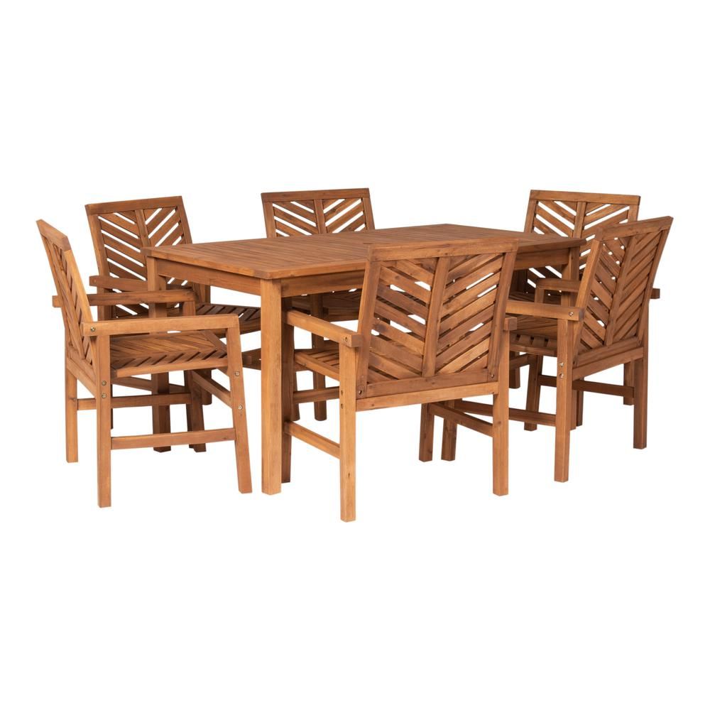 Walker Edison Furniture OW7DGVINBR 7 Piece Chevron Outdoor Patio Dining Set, Brown