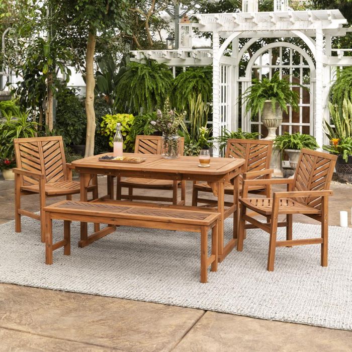 Picture of Walker Edison Furniture OW6TXVINBR 6 Piece Extendable Outdoor Patio Dining Set&#44; Brown