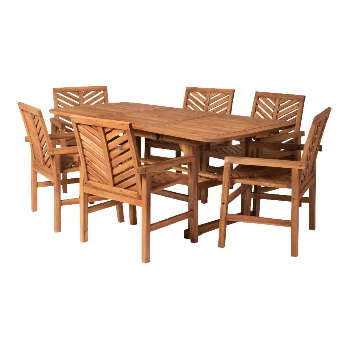 Walker Edison Furniture  7 Piece Extendable Outdoor Patio Dining Set, Brown