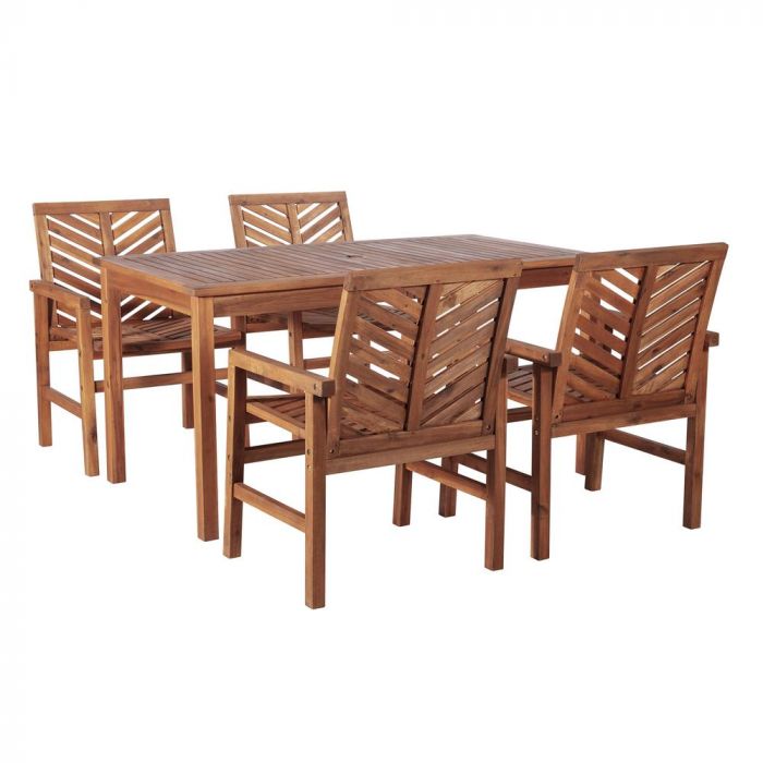 5 Piece Chevron Outdoor Patio Dining Set - Brown