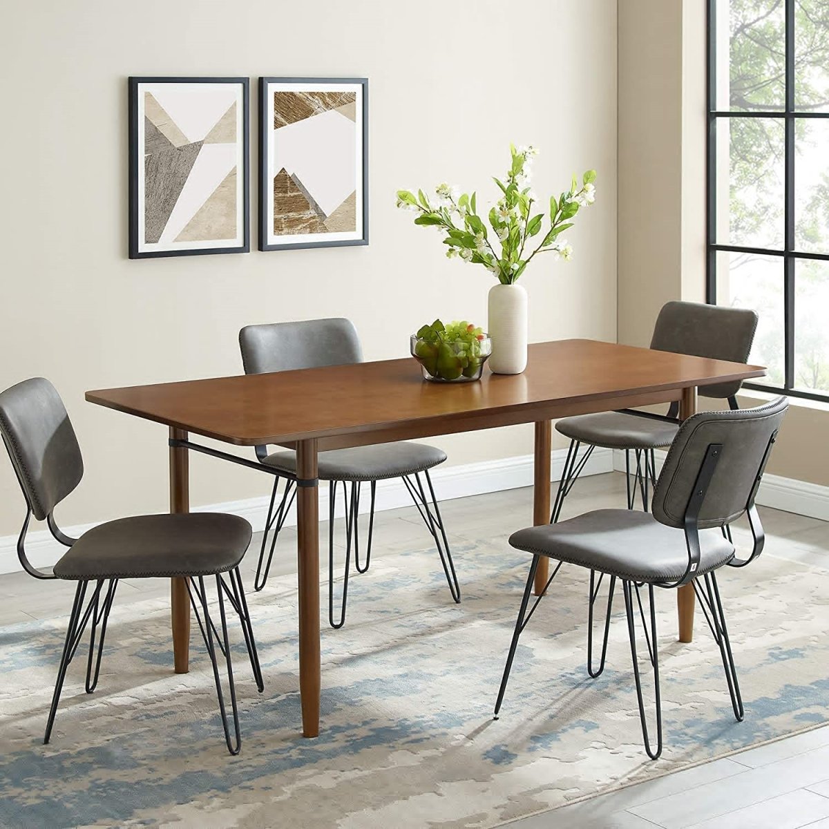 Walker Edison G60MCACBL Mid Century Modern Dining Table with Upholstered Dining Chairs, Acorn & Black - 5 Piece -  Walker Edison Furniture Co