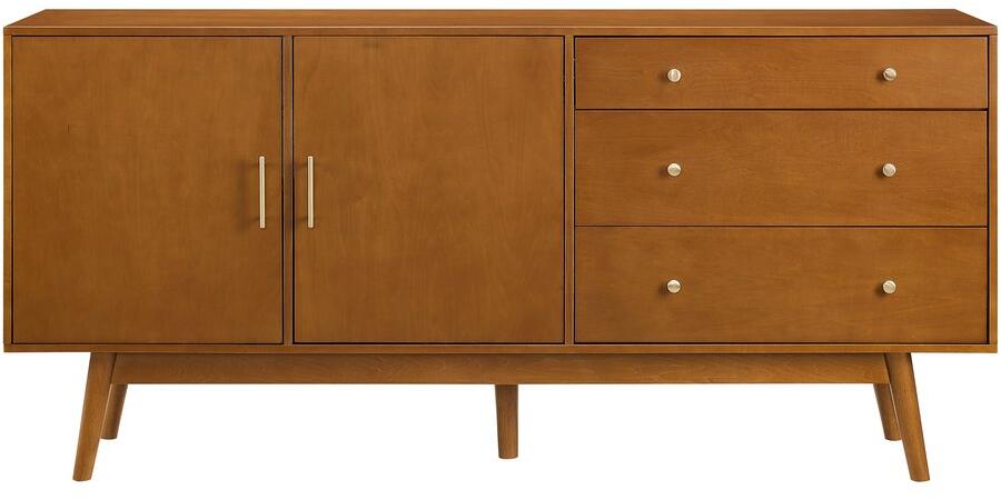 Walker Edison BU70MCM3DAC 70 in. Mid-Century Modern 3-Drawer & 2-Door Sideboard, Acorn