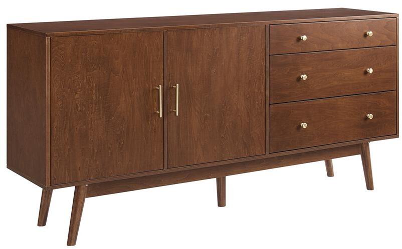 Walker Edison  70 in. Mid-Century Modern 3-Drawer, 2-Door Sideboard - Walnut