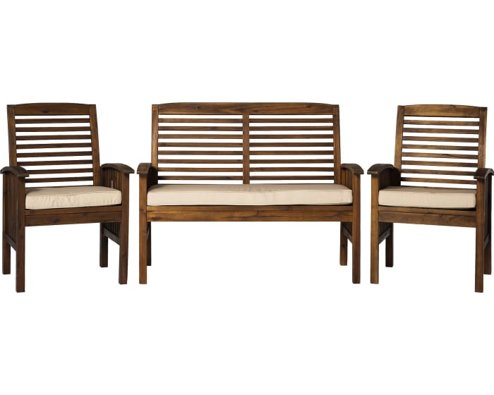 Walker Edison GOWCHAT3PCDB Acacia Patio Chat Set, Dark Brown - 3 Piece