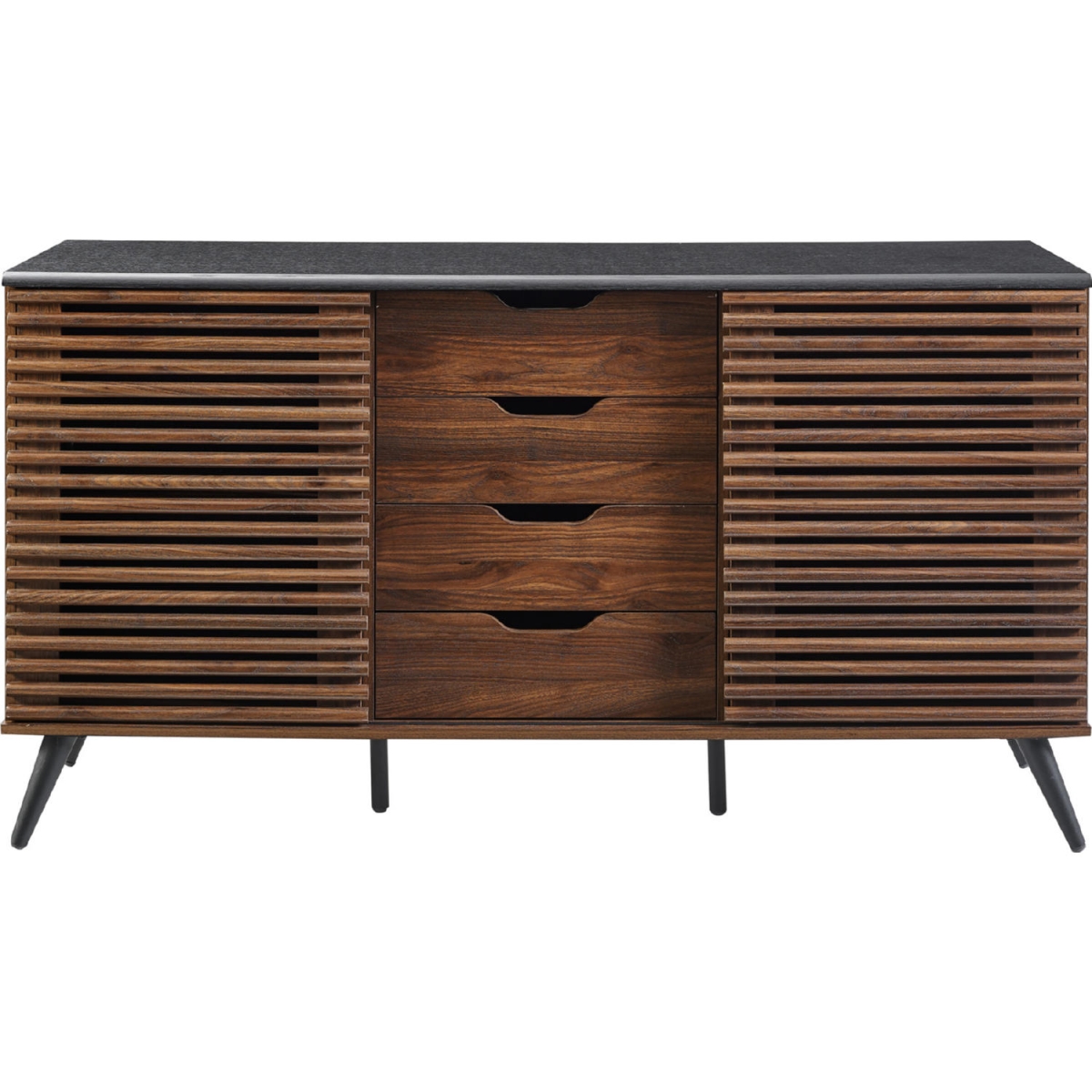 59in. Havana Sliding Door Sideboard - Ebony & Dark Walnut - Modern Design