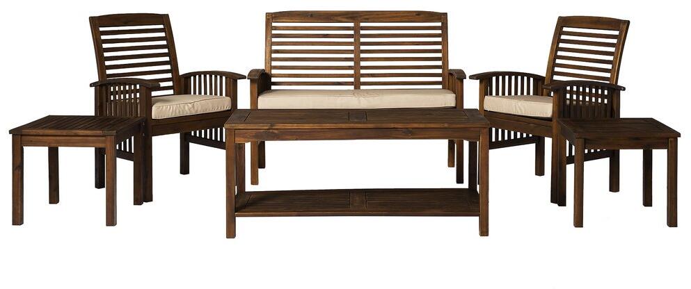 Walker Edison OGWLSCH6DB 6 Piece Outdoor Chat Set, Dark Brown