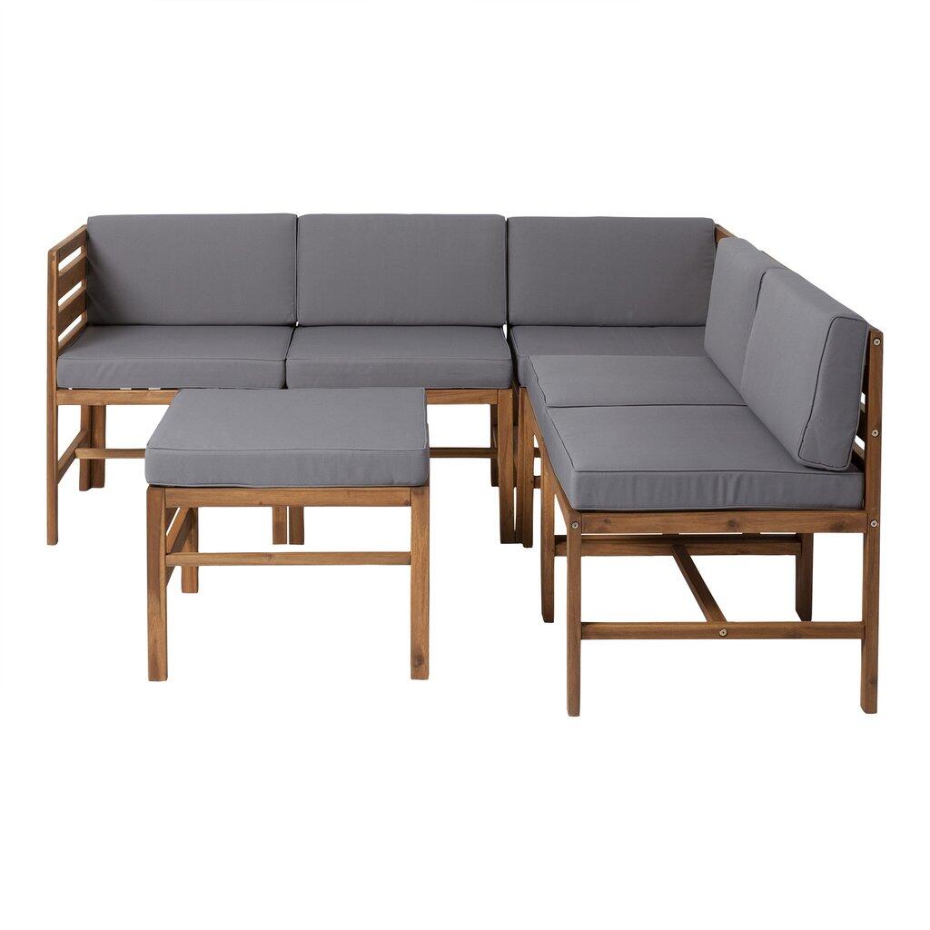 Walker Edison  22 in. Modular Acacia 5 Seat Ottoman, Brown - 6 Piece