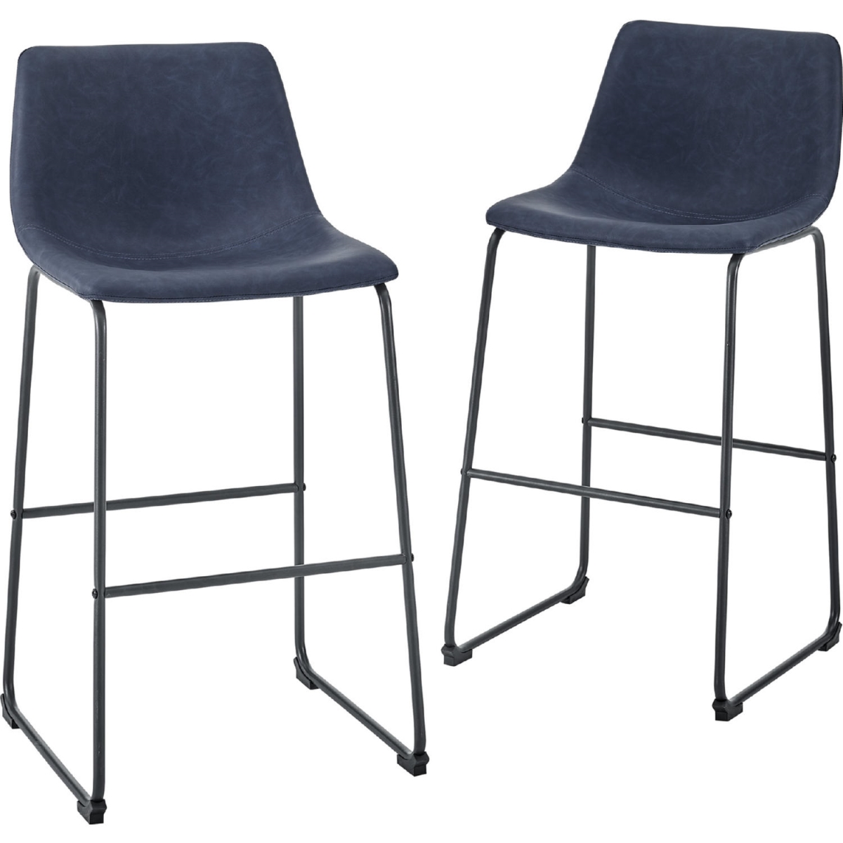 Picture of Walker Edison CHL30BU 30 in. Industrial Faux Leather Barstools, Navy Blue - Set of 2