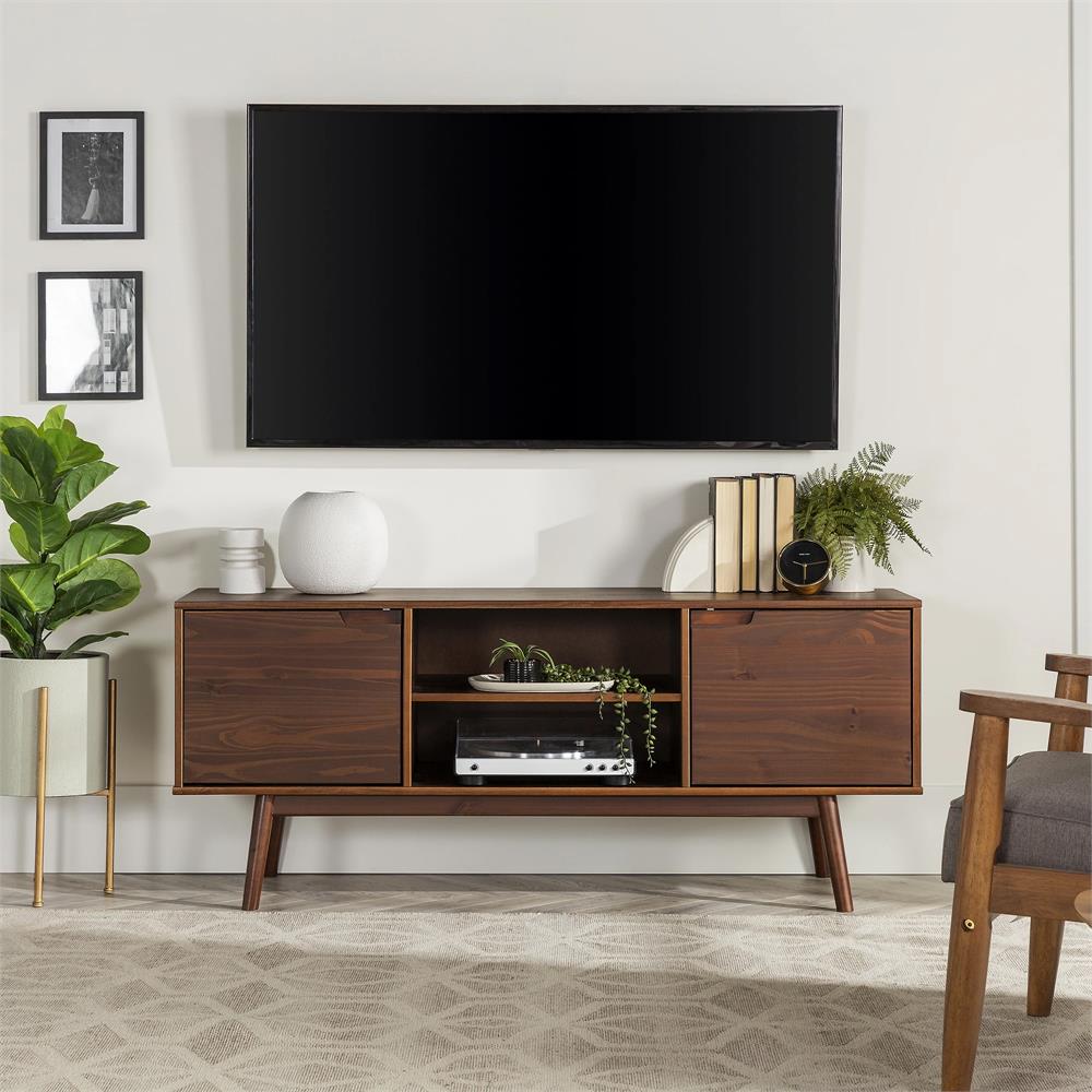 Walker Edison  58 in. Adair 2 Door Solid Wood TV Console, Walnut