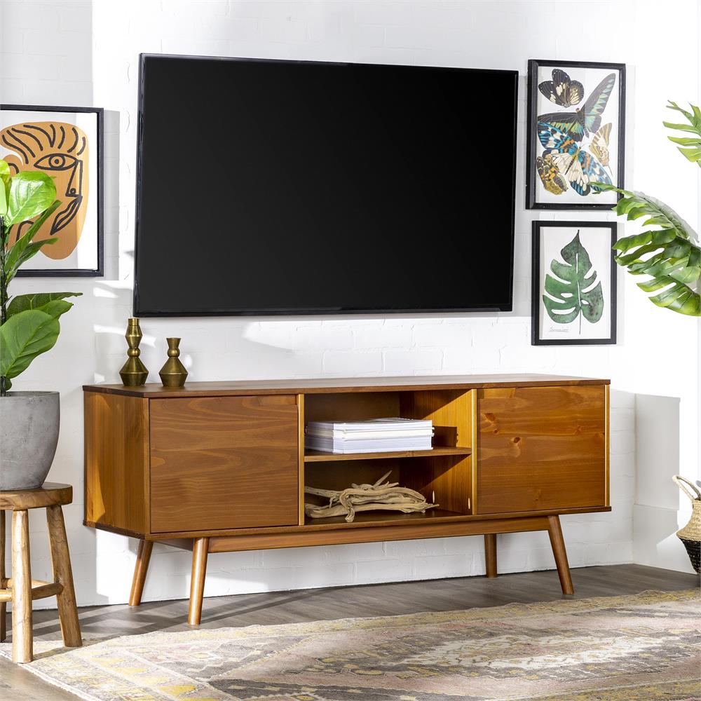 Walker Edison W70ADR2DWT 70 in. Adair Modern 2 Door Solid Wood TV Stand, Walnut -  Walker Edison Furniture Co