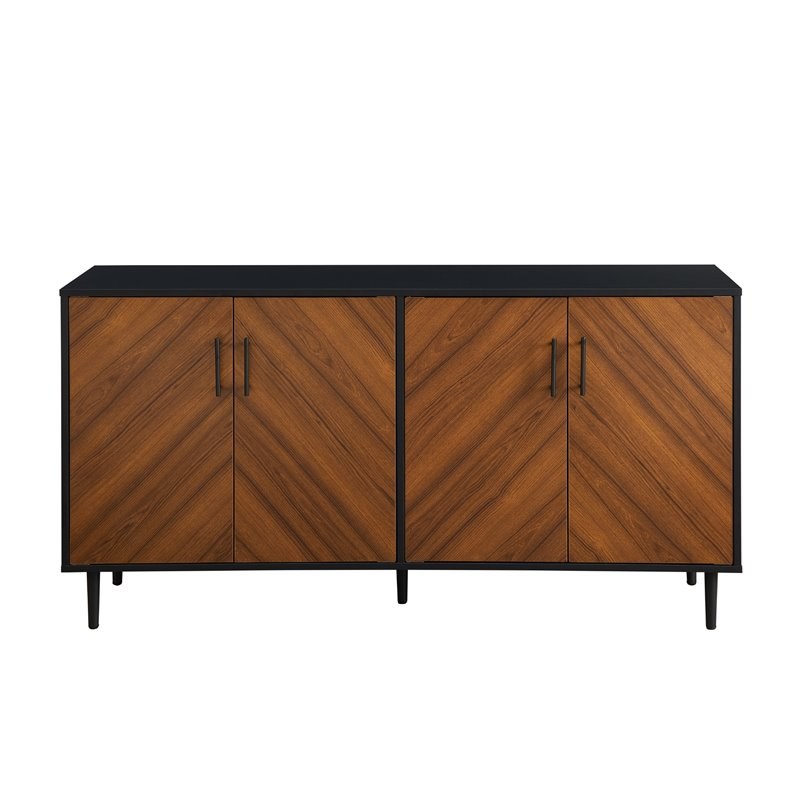58 in. Hampton Mid Century Modern Faux Bookmatch TV Stand - Acorn Bookmatch & Solid Black