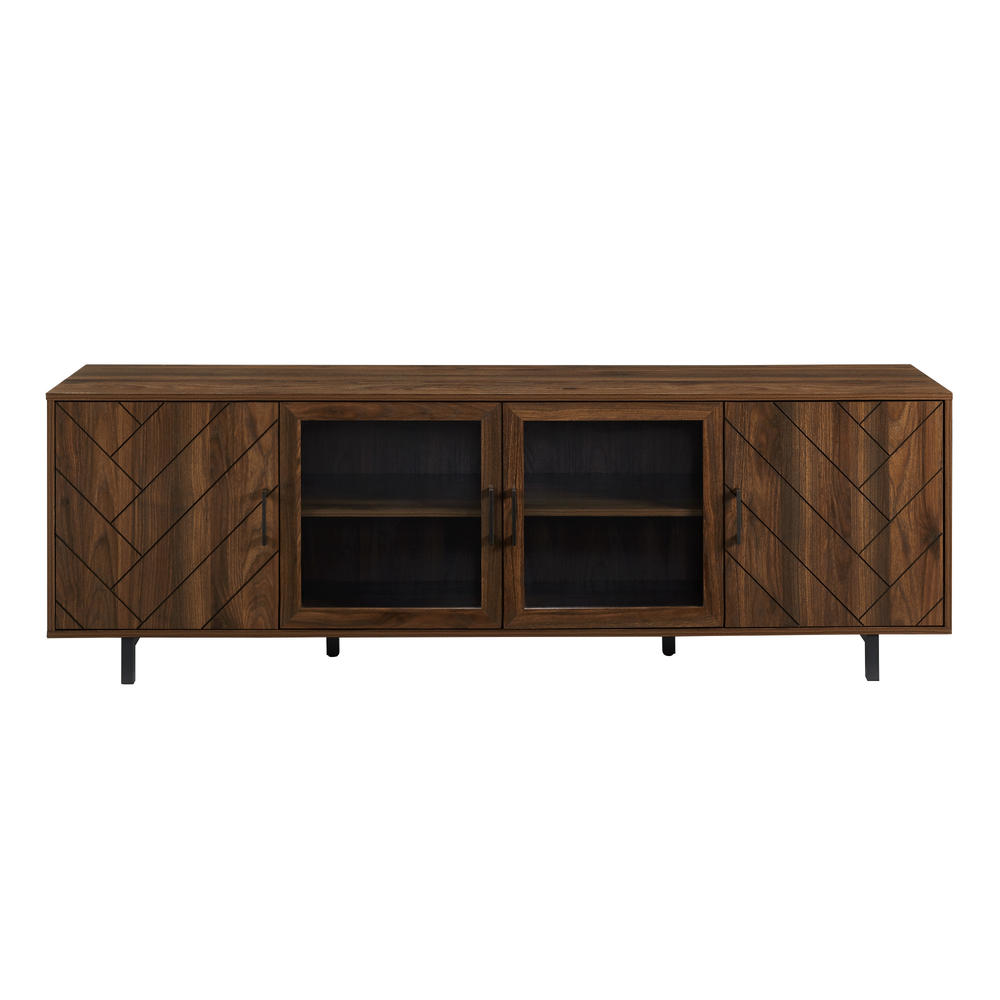 Herringbone 4-Door TV Stand - Dark Walnut - 70 in. - Adjustable Shelves