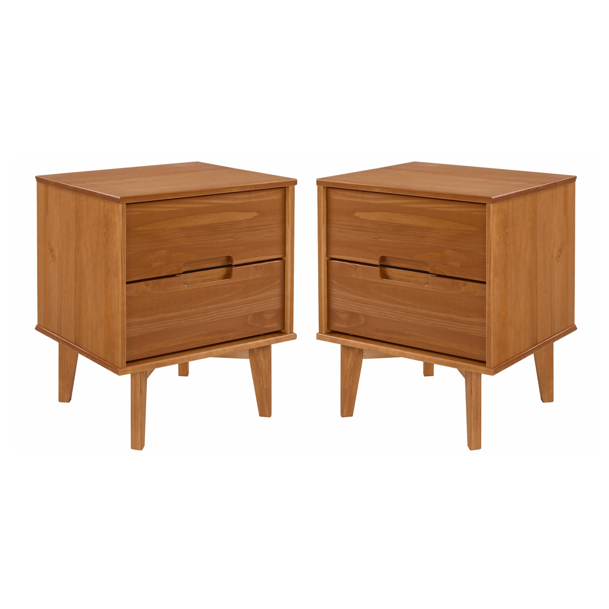 Walker Edison BR2DSLNSCA-2PK Sloane 2 Drawer Groove Handle Wood Nightstand Set, Caramel - 2 Piece -  Walker Edison Furniture Co