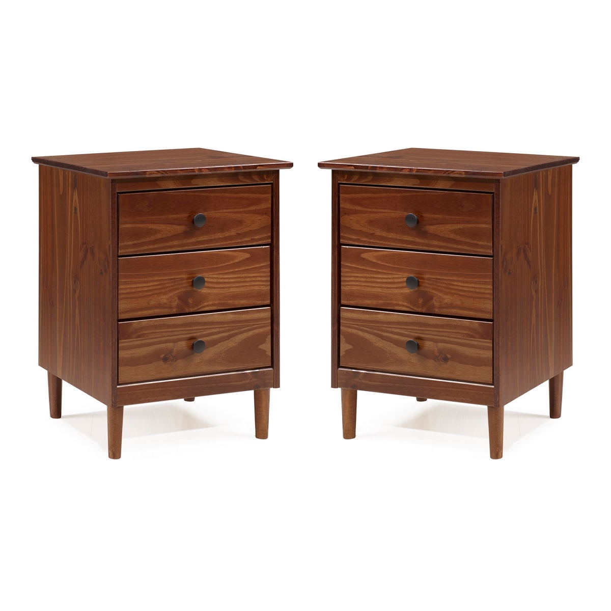 Walker Edison BR3DNSWT-2PK 3 Drawer Solid Wood Nightstand, Walnut - Pack of 2
