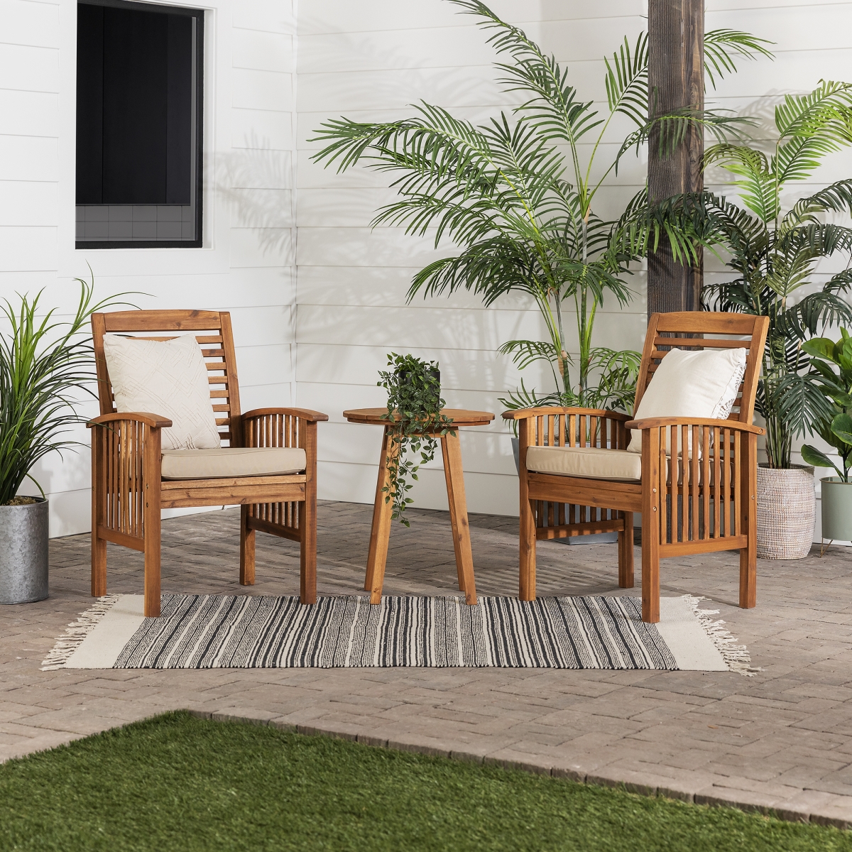 Walker Edison GOWC23PCBR Acacia Wood Conversation Set, Brown - 3 Piece