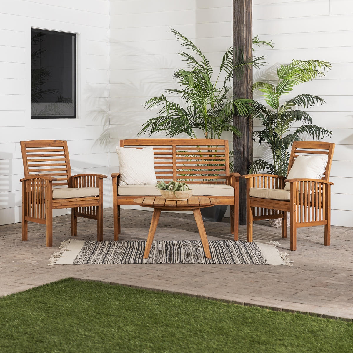 Walker Edison GOWCHAT4PCBR Acacia Wood Conversation Set, Brown - 4 Piece