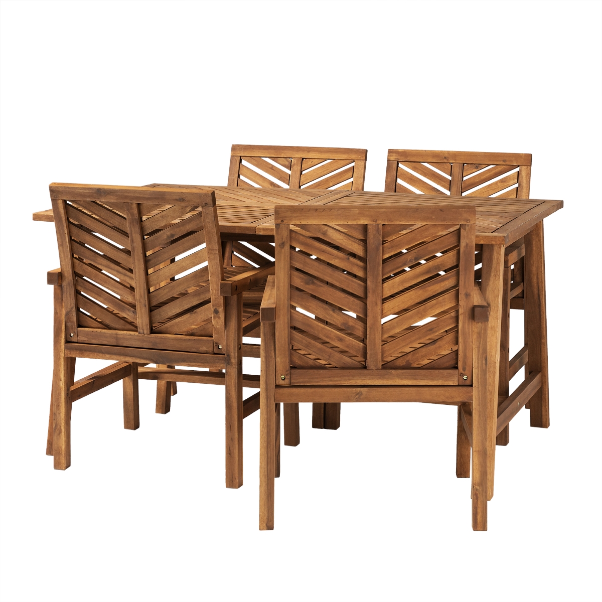 Walker Edison GOW60VIN5PCSBR Solid Acacia Wood Chevron Dining Set, Brown - 5 Piece
