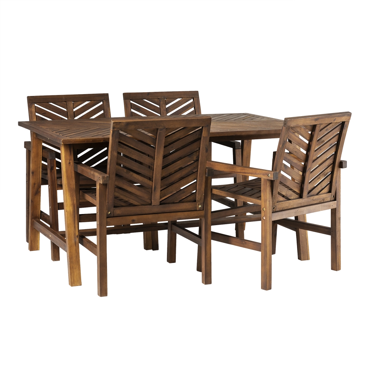 Walker Edison GOW60VIN5PCSDB Solid Acacia Wood Chevron Dining Set, Dark Brown - 5 Piece
