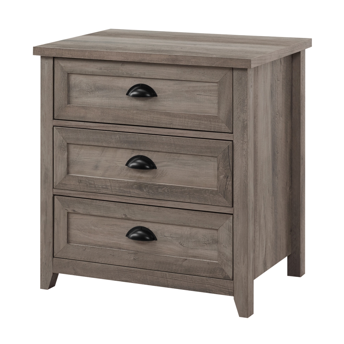 25 in. Odette 3 Drawer Cup Handle Framed Nightstand - Grey Wash