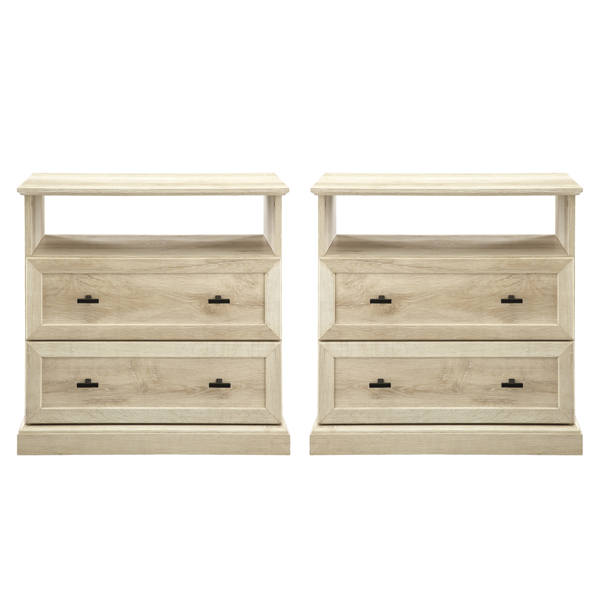Walker Edison BR2DCLNSWO-2PK Clyde Classic 2 Drawer Nightstand Set, White Oak