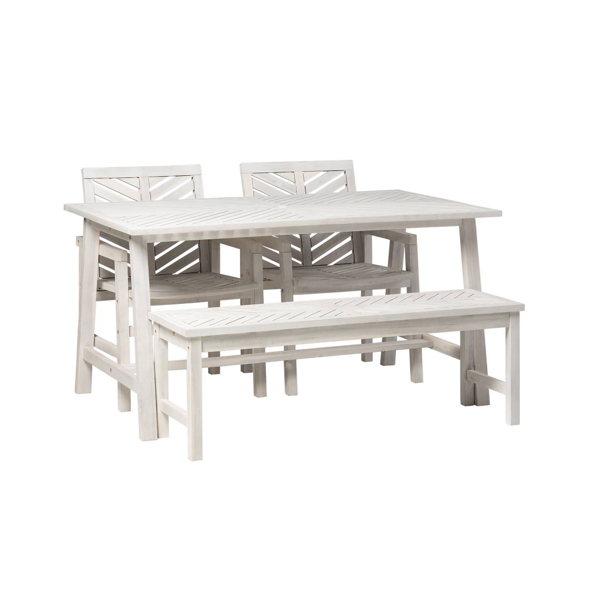 Walker Edison GOW60VIN4PCSWW Vincent Solid Acacia Wood Chevron Dining Set, White Wash - 4 Piece