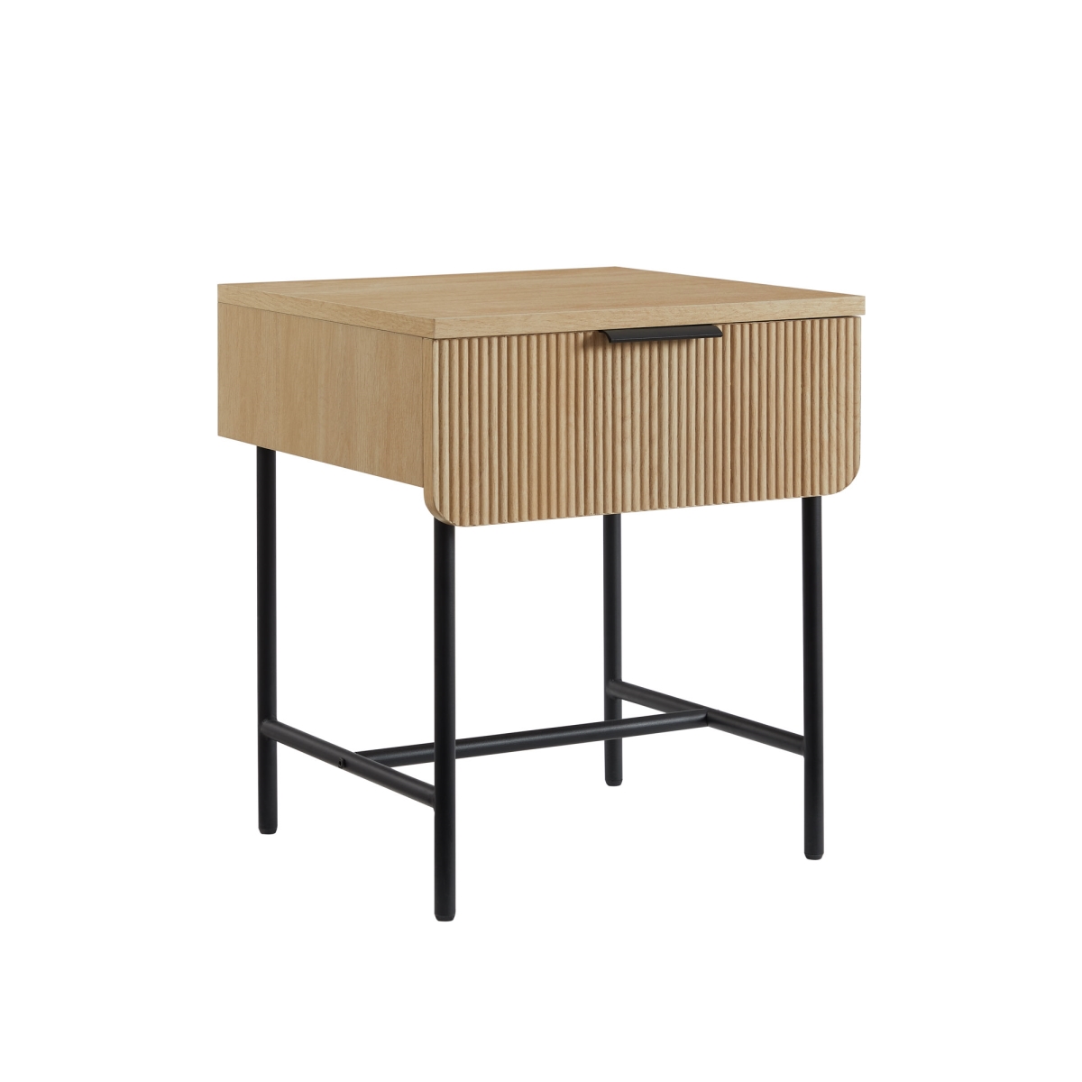 Walker Edison REEL8KCO 21.75 x 17.75 x 18.25 in. Reeded 1 Drawer Side Table, Coastal Oak & Black