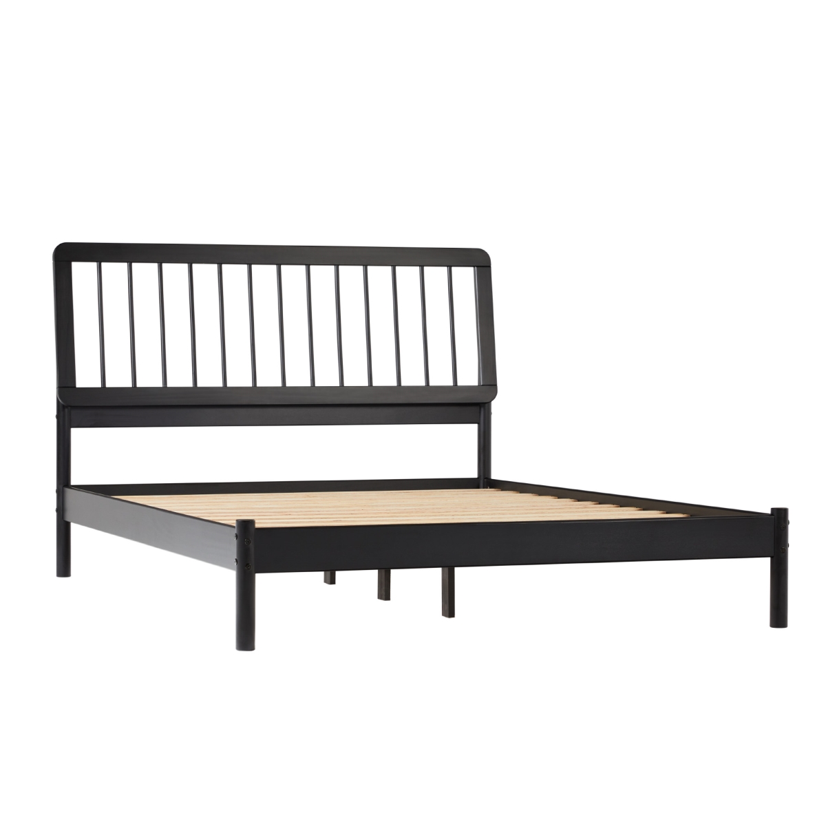 Walker Edison CMAB5CBL 44.88 x 63.75 x 85 in. Spindle Midcentury Modern Solid Wood Queen Size Bed, Black