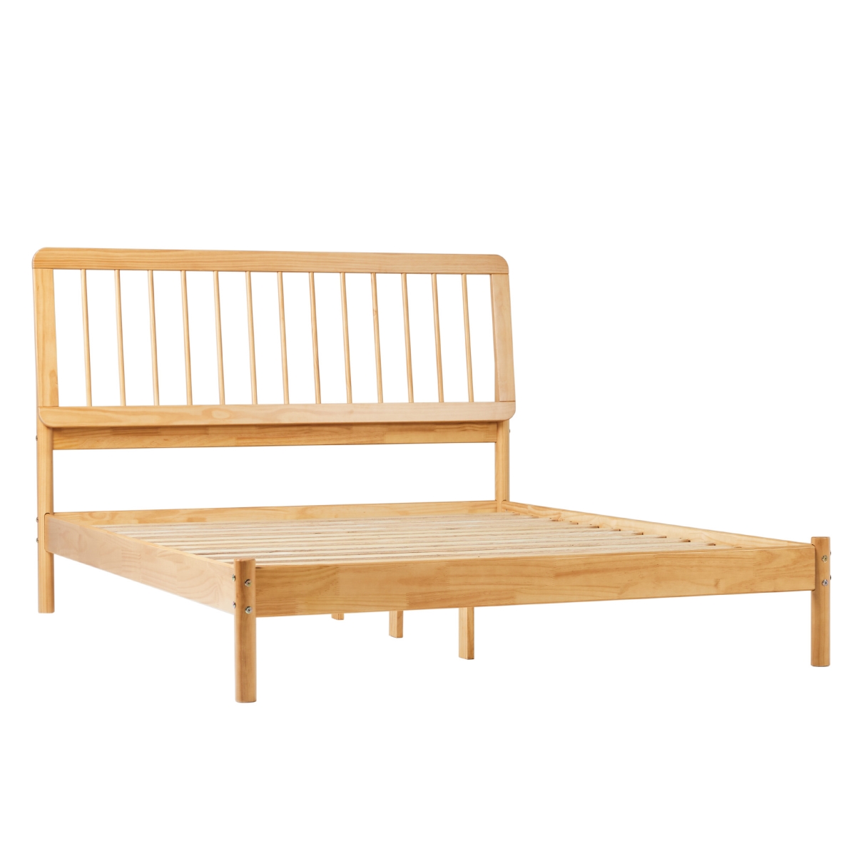 Walker Edison CMAB5CNP 44.88 x 63.75 x 85 in. Spindle Midcentury Modern Solid Wood Queen Size Bed, Natural Pine