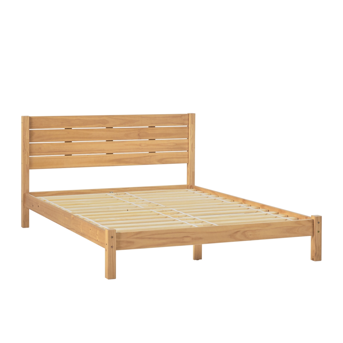 Picture of Walker Edison ISLB5C1NP 37.38 x 63.5 x 85 in. Minimalist Boho Queen Size Bed with Simple Headboard&#44; Natural Pine