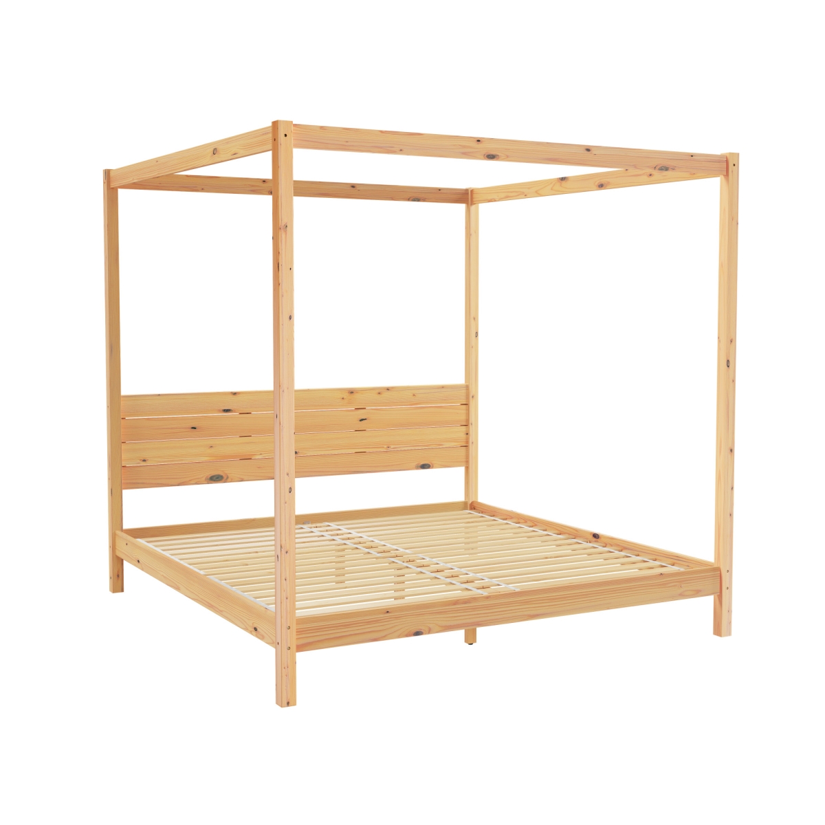 Picture of Walker Edison ISLB8BNP 78.75 x 79.26 x 84.83 in. Minimalist Boho King Size Canopy Bed with Simple Headboard&#44; Natural Pine