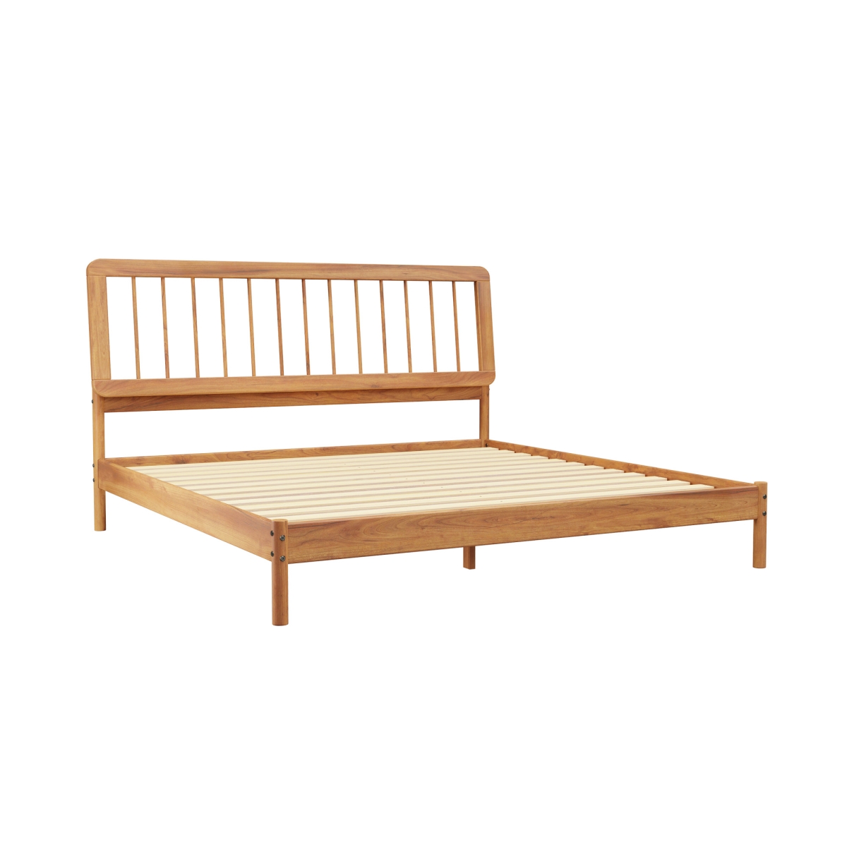 Picture of Walker Edison CMAB8BCA 44.88 x 79.5 x 81.25 in. Spindle Midcentury Modern Solid Wood King Size Bed&#44; Caramel