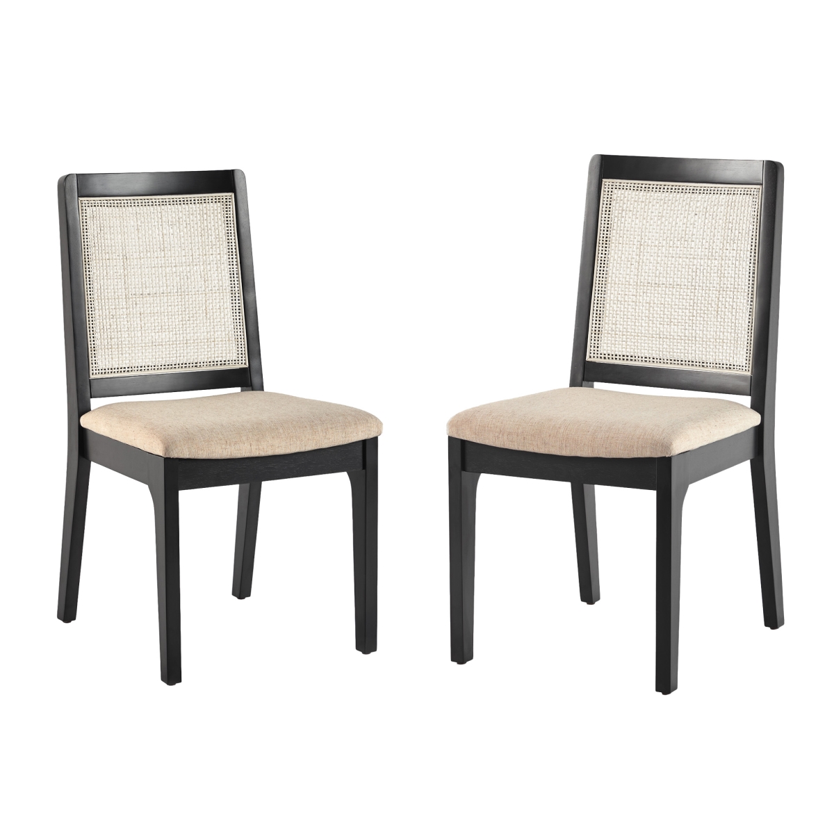 Picture of Walker Edison CATD1EBL 34 x 20.5 x 17.38 in. Solid Wood Dining Chair with Rattan Inset Back&#44; Black - Pack of 2
