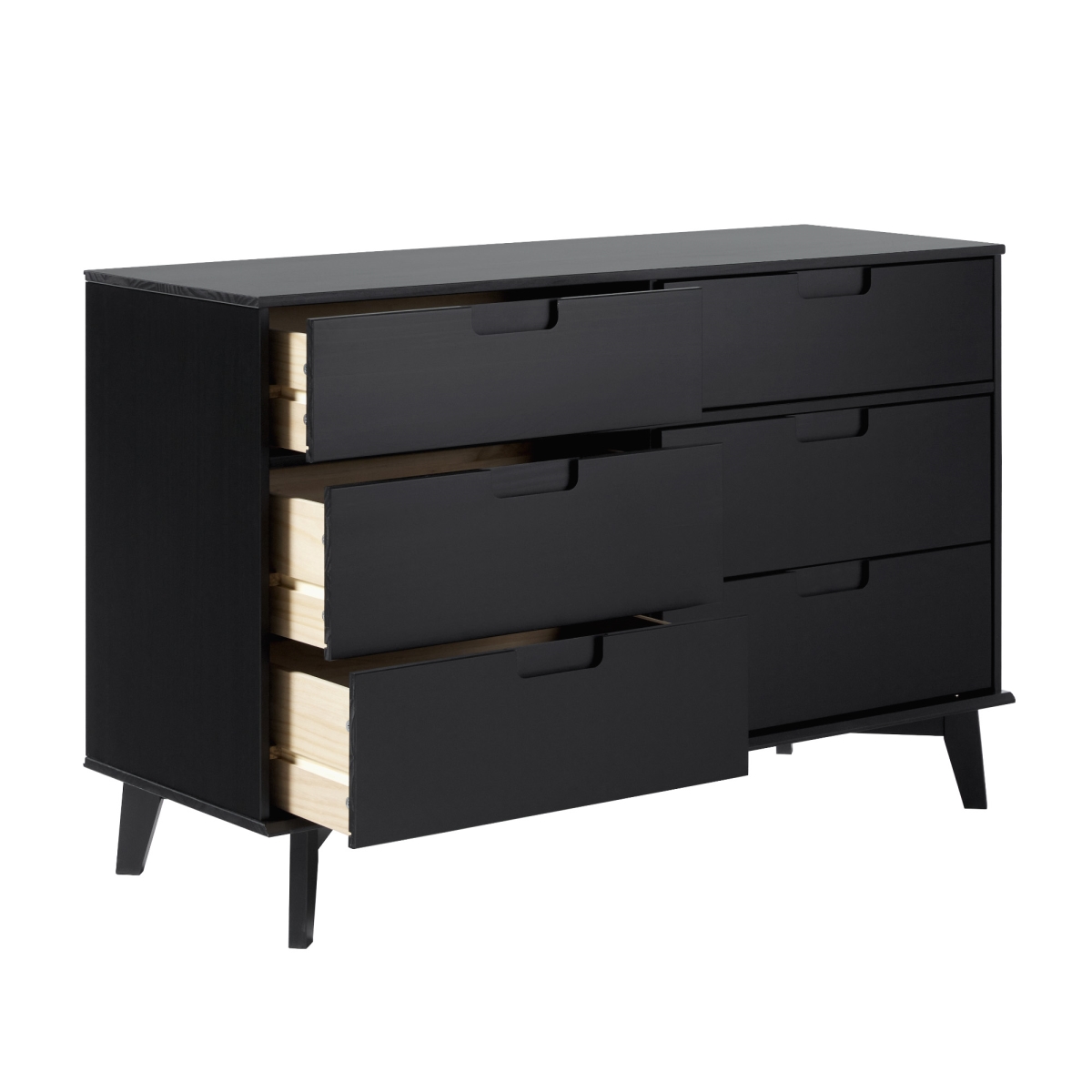 Walker Edison BR6DSLDRBL-T 32.88 x 19 x 52 in. 6 Drawer Groove Handle Solid Wood Dresser, Black