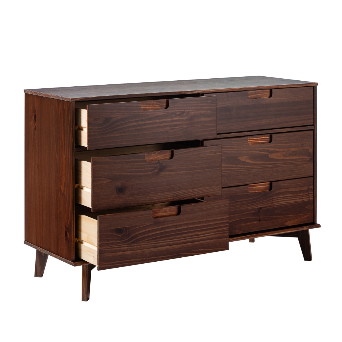 Picture of Walker Edison BR6DSLDRWT-T 32.88 x 19 x 52 in. 6 Drawer Groove Handle Solid Wood Dresser&#44; Walnut