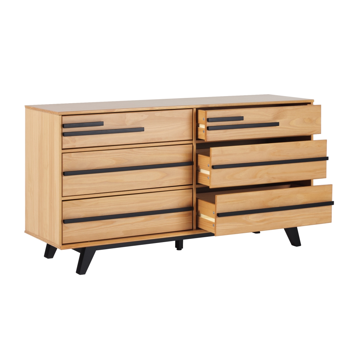 Walker Edison BR6DREBDRBLNP-T 31.25 x 18.63 x 60.25 in. 6 Drawer Solid Wood Modern Dresser, Natural Pine