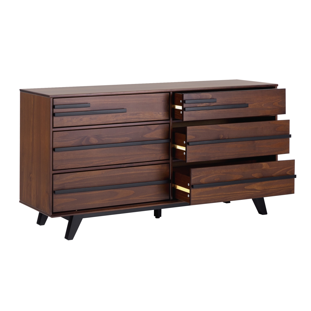 Walker Edison BR6DREBDRBLWT-T 31.25 x 18.63 x 60.25 in. 6 Drawer Solid Wood Modern Dresser, Walnut