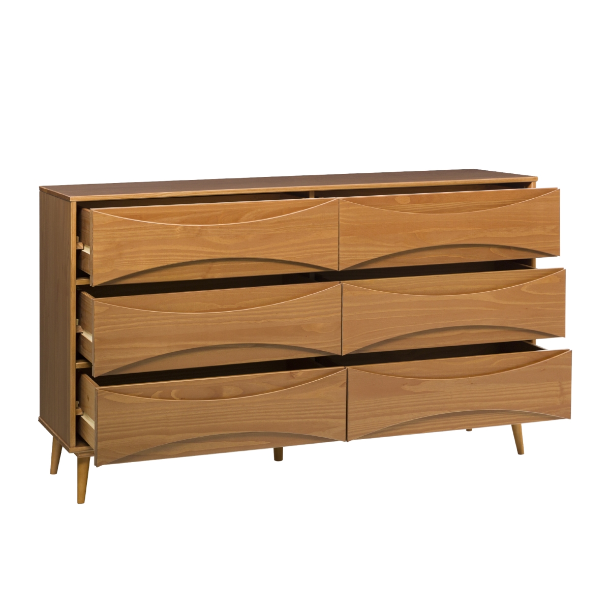 Picture of Walker Edison BRATT6DRDCA-T 34.38 x 19 x 58.5 in. 6 Drawer Solid Wood Dresser with Curved Front Detail&#44; Caramel