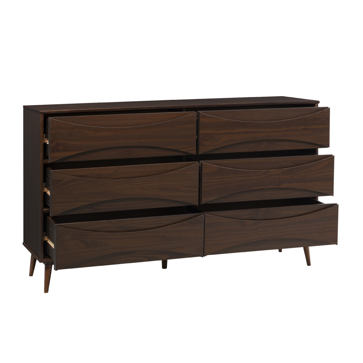 Picture of Walker Edison BRATT6DRDWT-T 34.38 x 19 x 58.5 in. 6 Drawer Solid Wood Dresser with Curved Front Detail&#44; Walnut