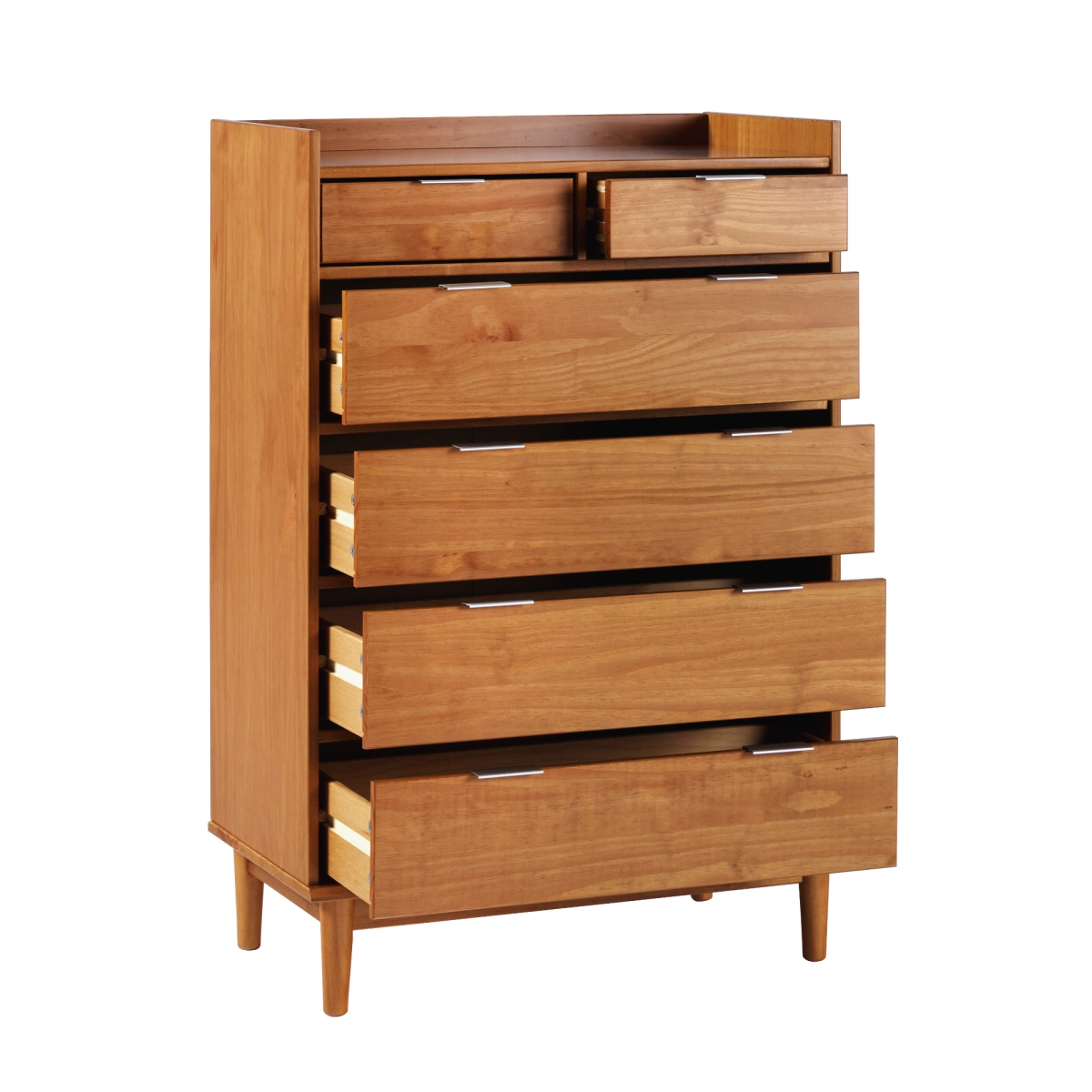 Picture of Walker Edison BR6DRLEEDRCA-T 43.88 x 16.63 x 29.63 in. Solid Wood 6 Drawer Chest with Gallery&#44; Caramel