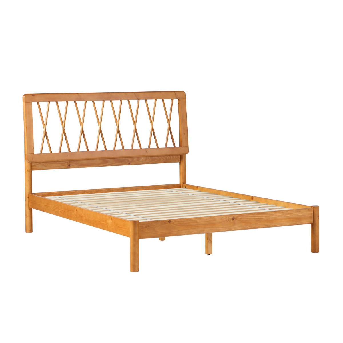 Picture of Walker Edison XAVB6BCA 44.25 x 58.63 x 79.25 in. X Spindle Midcentury Modern Solid Wood Full Size Bed&#44; Caramel