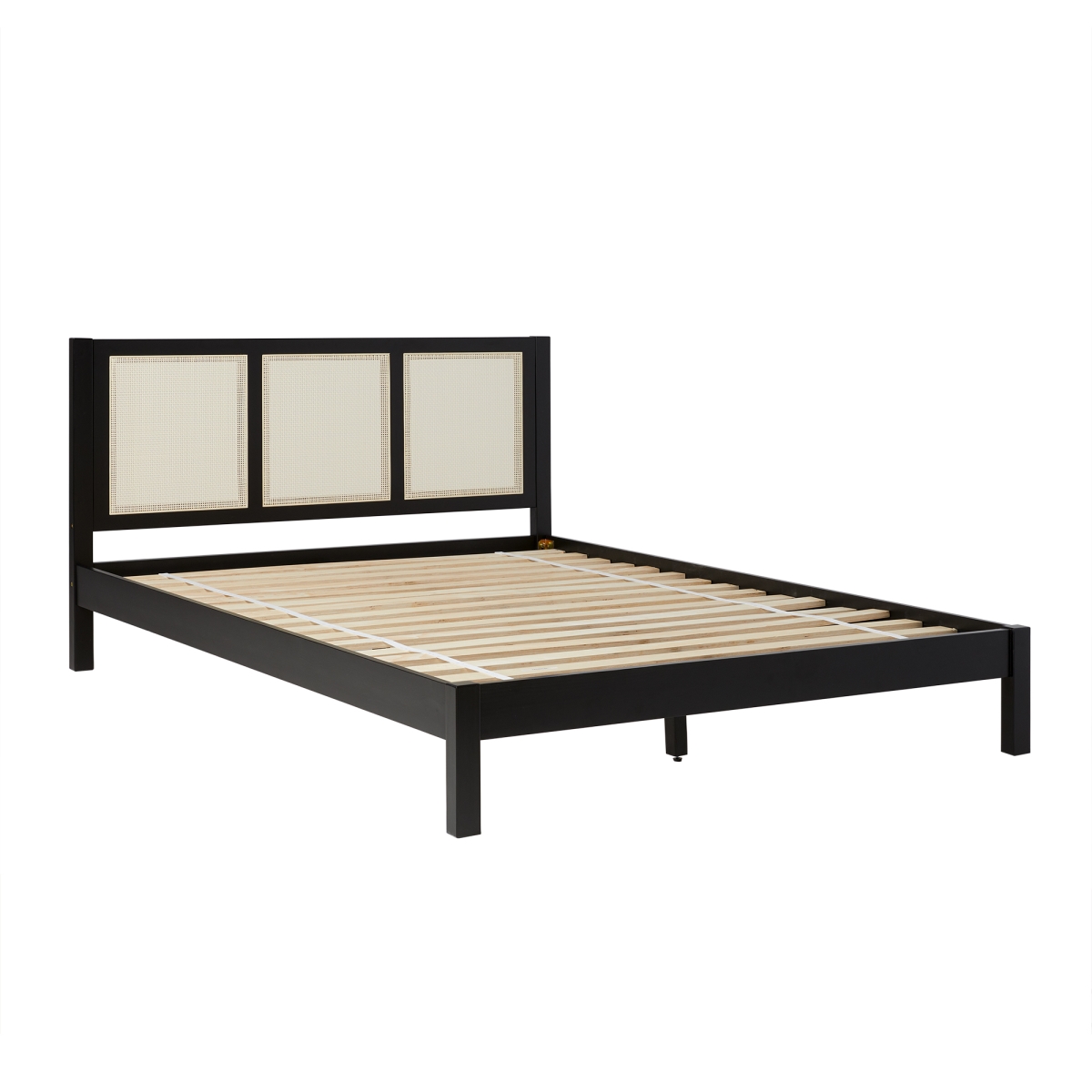 Picture of Walker Edison WEYAS03QB0BL 37 x 63.25 x 83.75 in. Solid Wood Rattan Paneled Platform Queen Size Bed&#44; Black