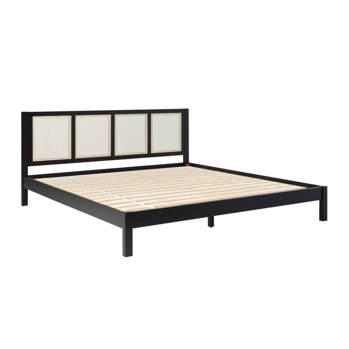 Picture of Walker Edison WEYAS03KB0BL 37 x 79.13 x 83.75 in. Solid Wood Rattan Paneled Platform King Size Bed&#44; Black