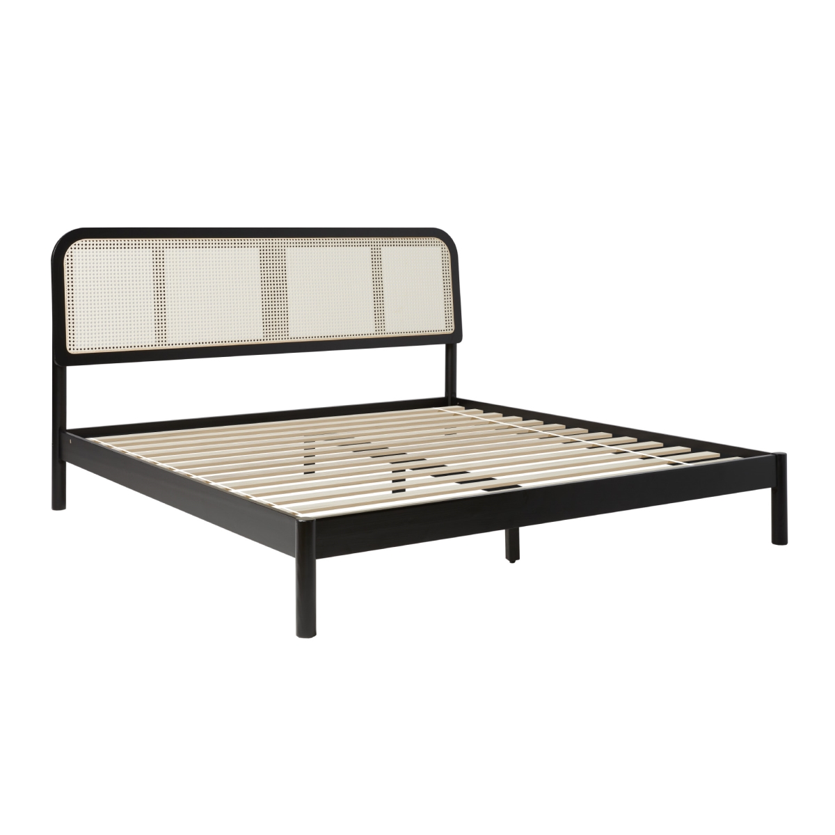 Picture of Walker Edison WENRU03KB0BL 45.13 x 80.75 x 84.25 in. King Size Platform Bed with Rattan Headboard Insert&#44; Black