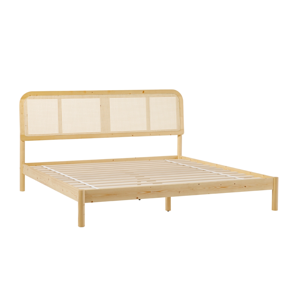 Picture of Walker Edison WENRU03KB0NA 45.13 x 80.75 x 84.25 in. King Size Platform Bed with Rattan Headboard Insert&#44; Natural