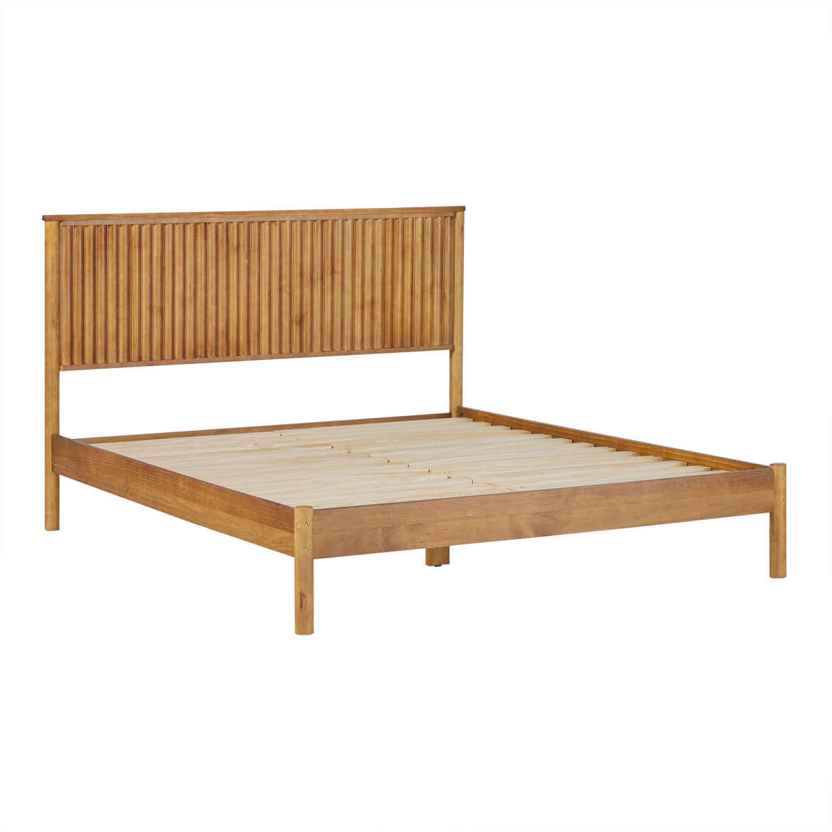 Picture of Walker Edison ORLB5CBN 41.25 x 62.88 x 83 in. Contemporary Reeded Headboard Solid Wood Queen Size Bed&#44; Blonde