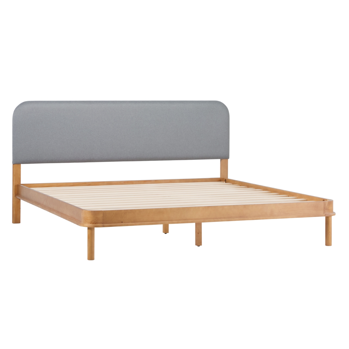 Picture of Walker Edison WEANN03KB1EO1 43 x 82.25 x 82.38 in. Modern Curved Upholstered Solid Wood King Size Bed&#44; English Oak