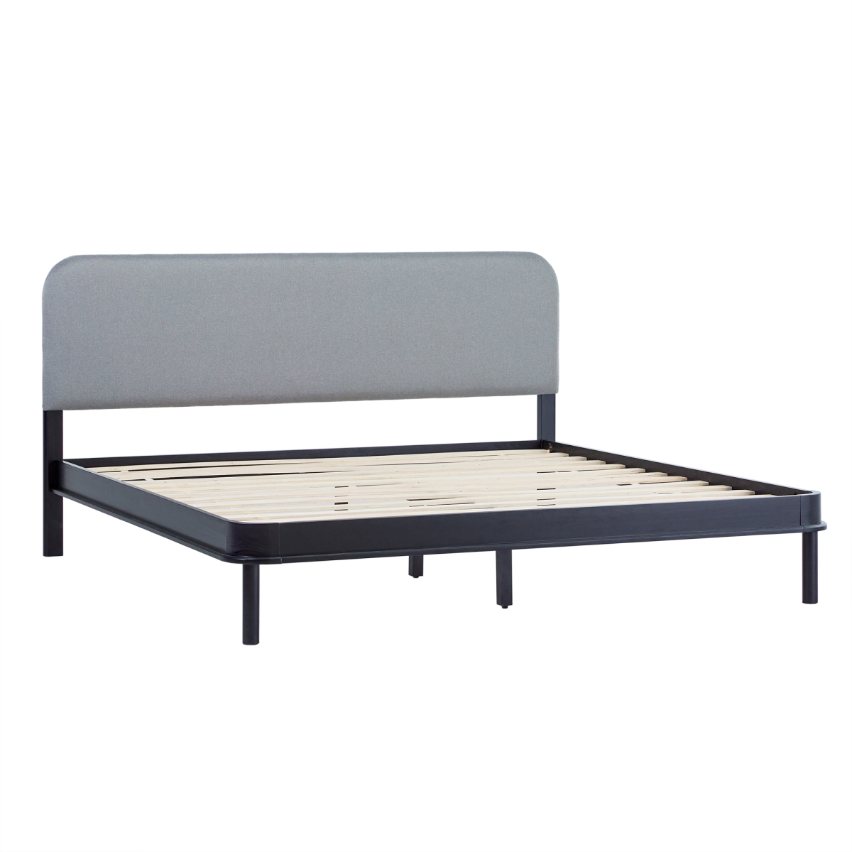 Picture of Walker Edison WEANN03KB1BL1 43 x 82.25 x 82.38 in. Modern Curved Upholstered Solid Wood King Size Bed&#44; Black